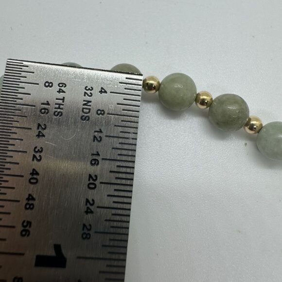 14K Yellow Gold Jade Bead Bracelet 8” Green Round New Ball - Picture 7 of 10
